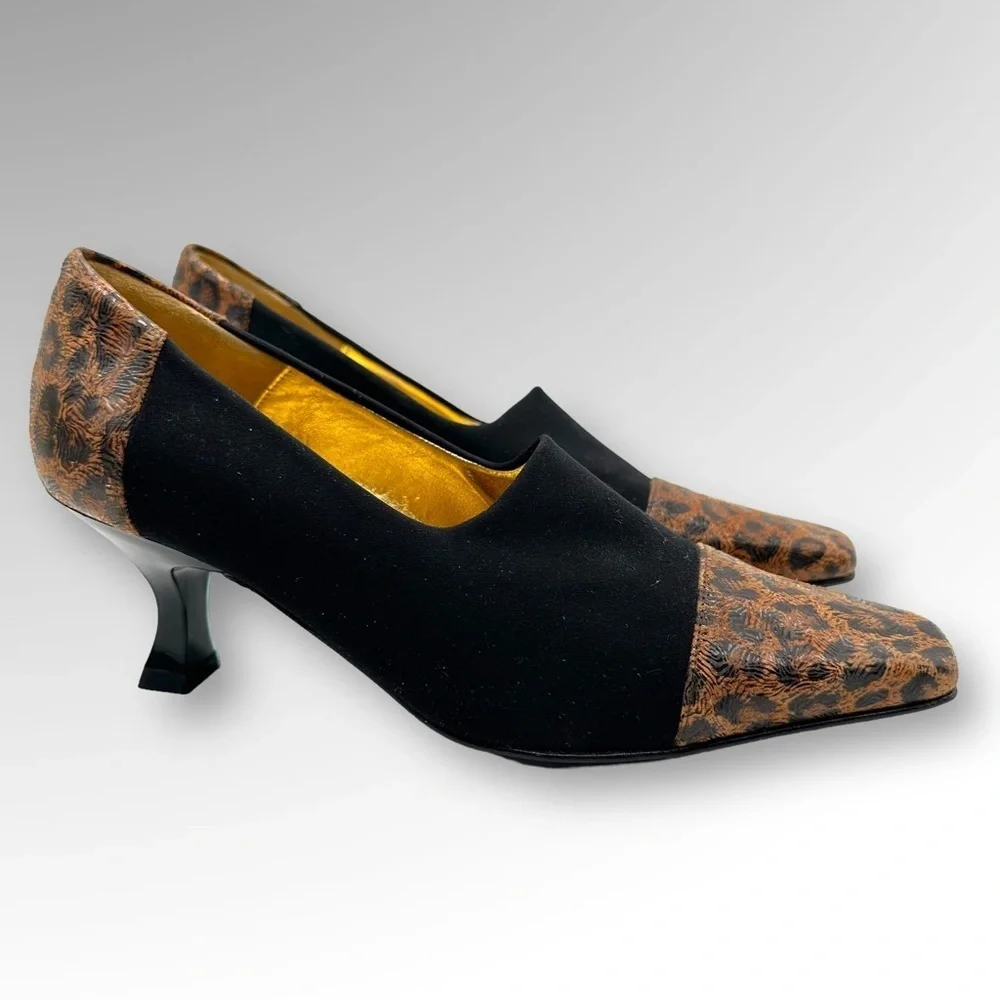 Timothy Hitsman Fabulous Black/ Brown Animal Print  Pumps Sz 6 M